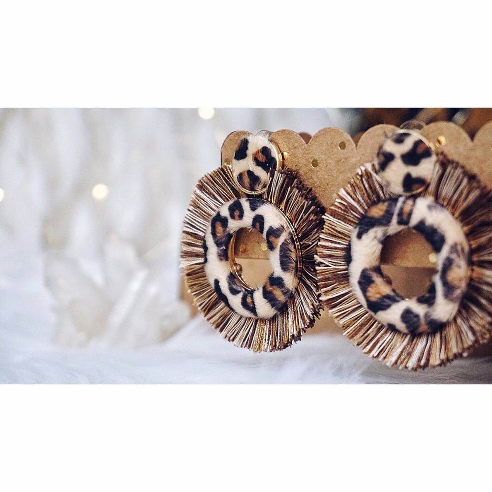 NEW! Leopard Tassel Fuzzy Stud Post Hoop Earrings - Picture 6 of 8